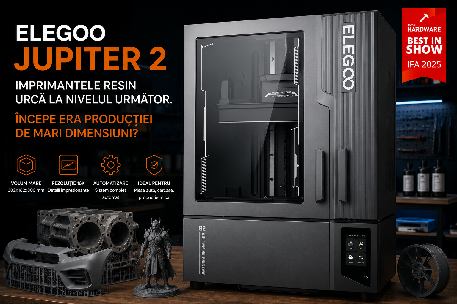 🧪 Elegoo Jupiter 2: Imprimantele Resin Urcă la Nivelul Următor. Începe Era Producției de Mari Dimensiuni?