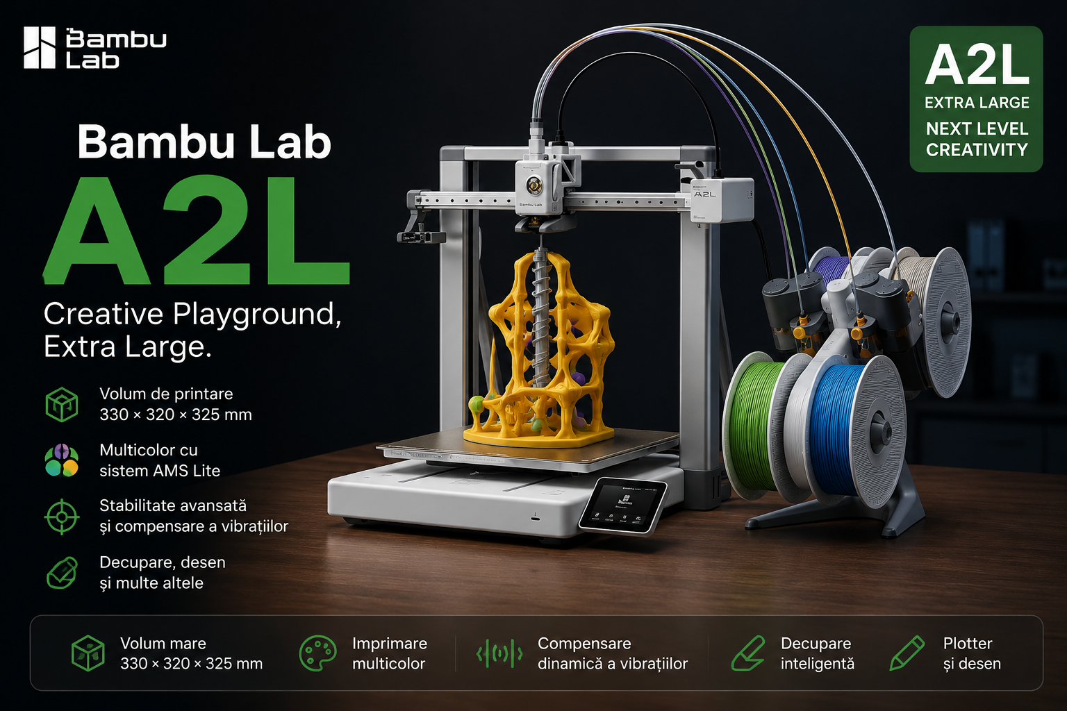 Bambu Lab A2L – Noua generație de imprimare 3D devine mai mare, mai inteligentă și mai versatilă